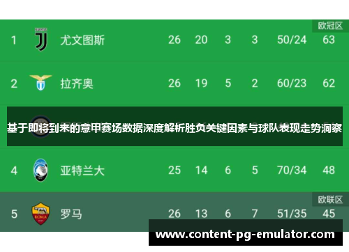 基于即将到来的意甲赛场数据深度解析胜负关键因素与球队表现走势洞察